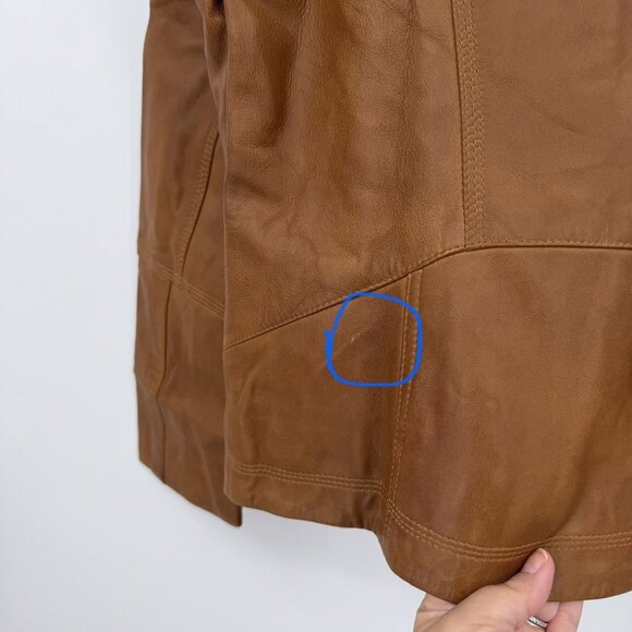 Quince 100% Leather Stand-Collar Jacket size M Women's in Cognac Brown Full Zip - Picture 15 of 16